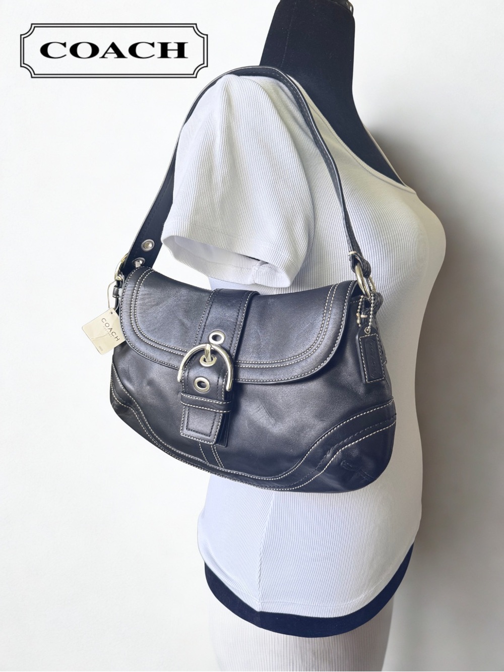 NWT New Vintage Coach Black Leather Soho Flap Bag F10910 Never Used